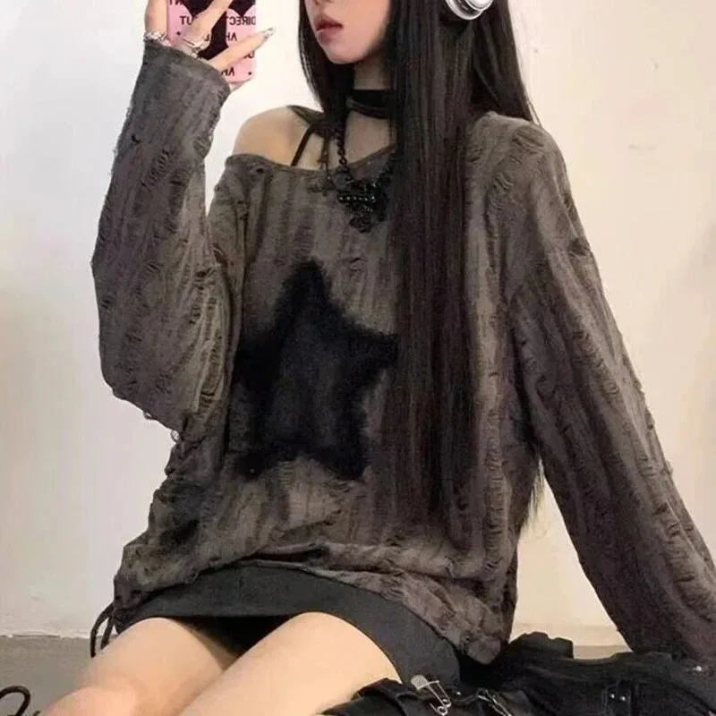 Y2K GWIEZDNY T-SHIRT DŁUGI RĘKAW