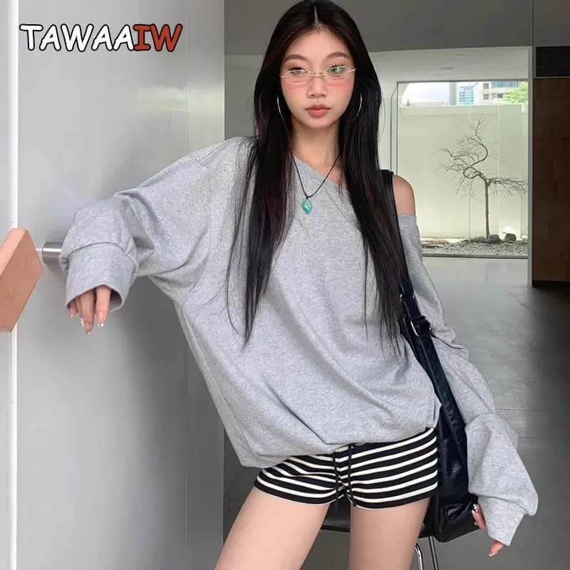 Bluza Tawaaiw Casual Off Shoulder Y2k Hoodie