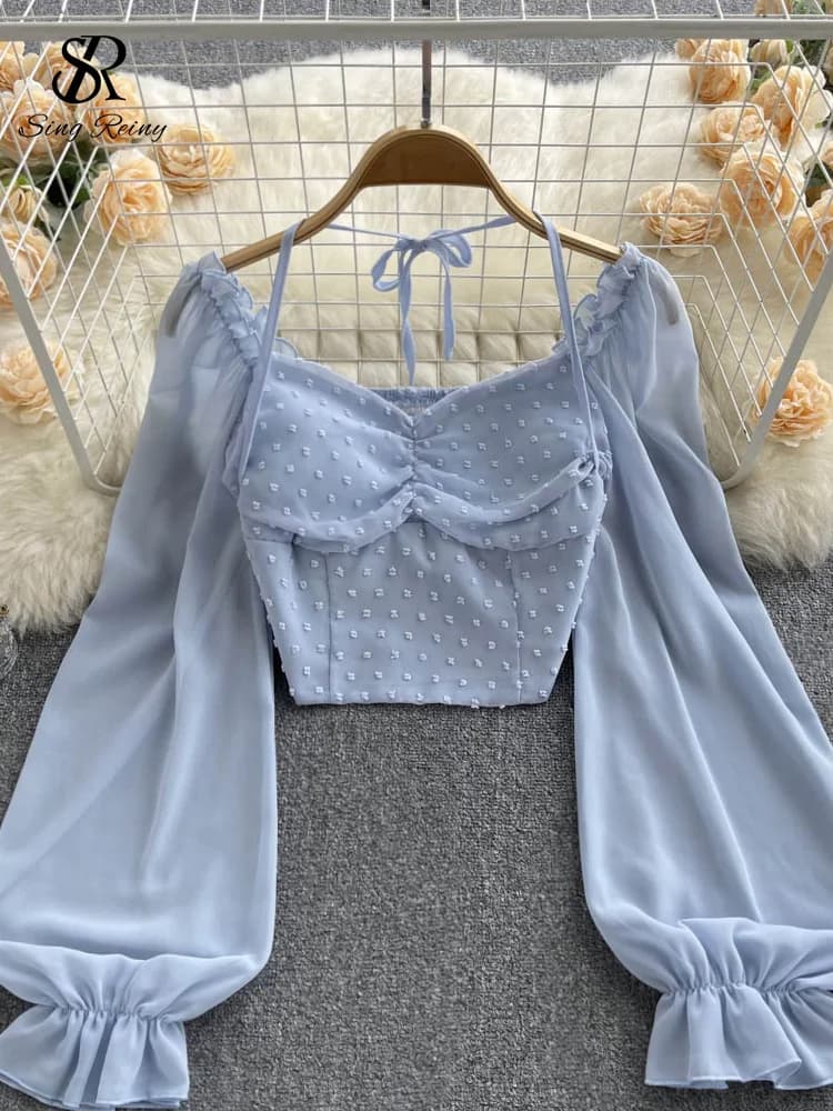 Bluzka SINGREINY Polka Dot Folds Short